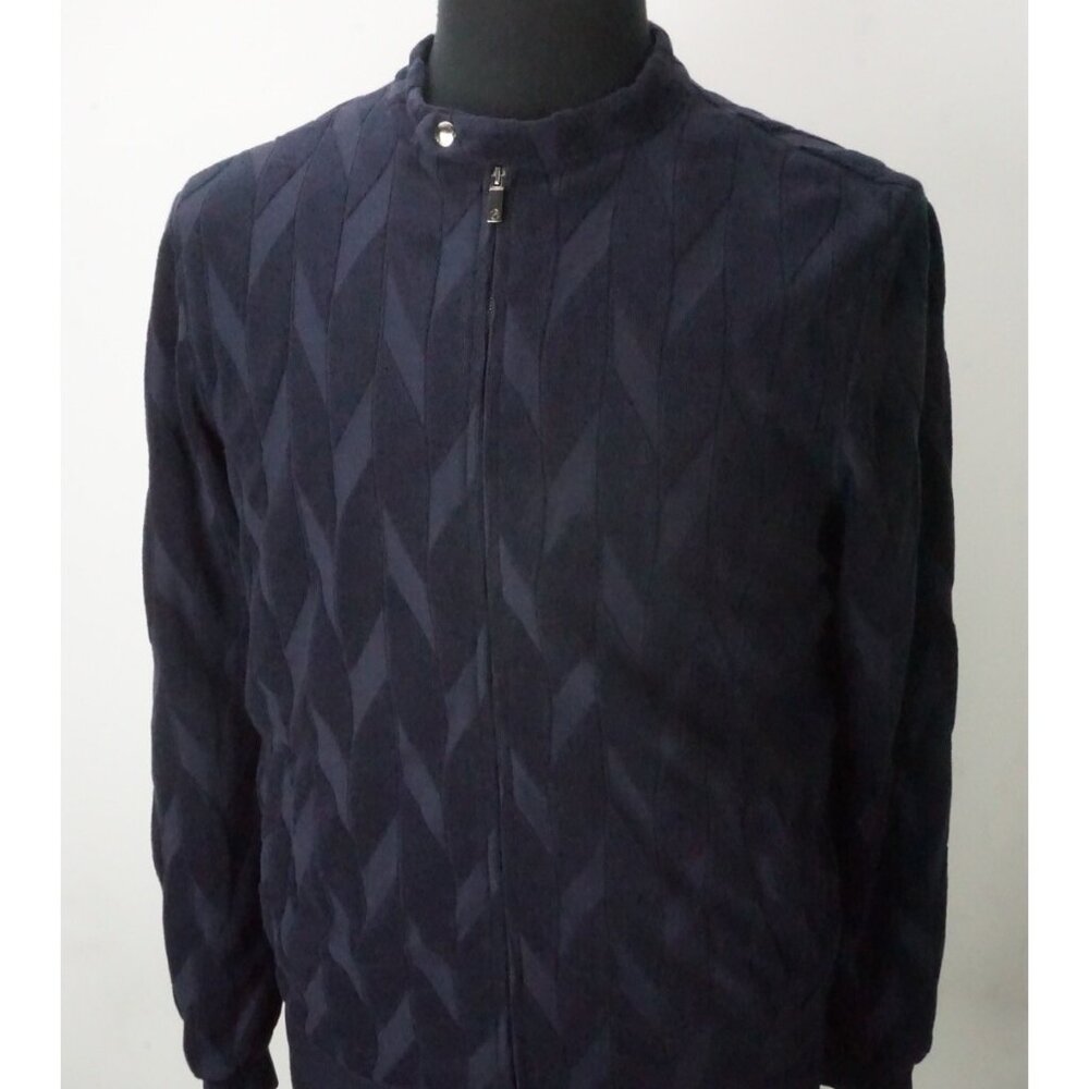 Giorgio Armani Black Label Navy Blue Terry Cloth Silk Blend Bomber Jacket 48 NEW
